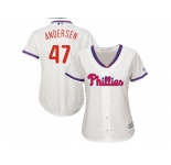 Women's Philadelphia Phillies #47 Larry Andersen Cream Alternate Stitched MLB Jersey