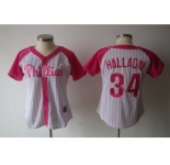 women mlb philadelphia phillies #34 halladay white pink[2012](halladay)