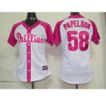 women mlb philadephia phillies #58 papelbon white pink[2012]
