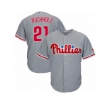Youth Majestic Philadelphia Phillies #21 Clay Buchholz Replica Grey Road Cool Base MLB Jersey