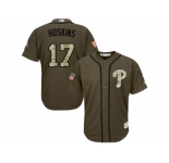 Youth Philadelphia Phillies #17 Rhys Hoskins Green Salute to Service Stitched MLB Jersey