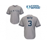 Youth Majestic New York Yankees #3 Babe Ruth Authentic Grey Road MLB Jersey