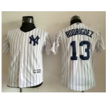 Youth New York Yankees #13 Alex Rodriguez White Name Back Stitched Baseball Jersey