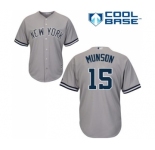 Youth New York Yankees #15 Thurman Munson Authentic Grey Road Baseball Jersey
