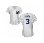 Women Majestic New York Yankees #3 Babe Ruth Authentic White Home MLB Jersey