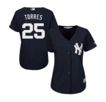 Women's Majestic New York Yankees #25 Gleyber Torres Authentic Navy Blue Alternate MLB Jersey