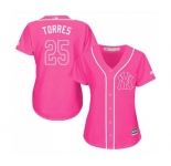 Women's Majestic New York Yankees #25 Gleyber Torres Authentic Pink Fashion Cool Base MLB Jersey