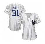 Women's Majestic New York Yankees #31 Aaron Hicks Authentic White Home MLB Jersey