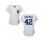 Women's Majestic New York Yankees #42 Mariano Rivera Replica White Black Strip MLB Jersey