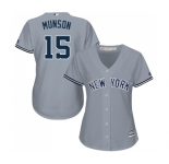 Women's New York Yankees #15 Thurman Munson Authentic Grey Road Baseball Jersey