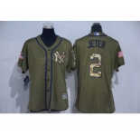 Women's New York Yankees #2 Derek Jeter Authentic Green Salute to Service MLB Jersey