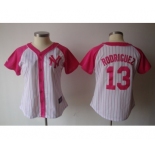 women mlb jerseys new york yankees #13 rodriguez white pink[2012]