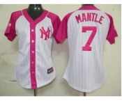 women mlb jerseys new york yankees #7 mantle white pink[2012]