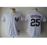 women mlb new york yankees #25 teixeira white[black strip]