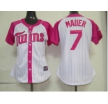 women mlb minnesota twins #7 mauer white pink[2012]