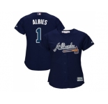 Women Atlanta Braves #1 Ozzie Albies Navy Blue Alternate Stitched MLB Jersey