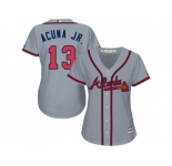 Women Atlanta Braves #13 Ronald Acuna Jr. Grey Road Stitched MLB Jersey
