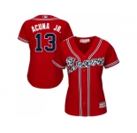 Women Atlanta Braves #13 Ronald Acuna Jr. Red Alternate Stitched MLB Jersey