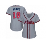 Women Majestic Atlanta Braves #18 Matt Adams Authentic Grey Road Cool Base MLB Jersey