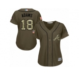 Women Majestic Atlanta Braves #18 Matt Adams Replica Green Salute to Service MLB Jersey