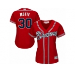 Women Majestic Atlanta Braves #30 Jason Motte Replica Red Alternate Cool Base MLB Jersey