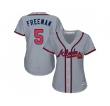 Women's Atlanta Braves #5 Freddie Freeman Grey Road Stitched MLB Jersey