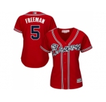 Women's Atlanta Braves #5 Freddie Freeman Red Alternate Stitched MLB Jersey