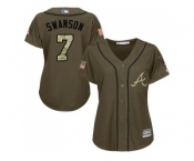Women's Atlanta Braves #7 Dansby Swanson Green Salute to Service Stitched MLB Jersey
