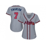 Women's Atlanta Braves #7 Dansby Swanson Grey Road Stitched MLB Jersey