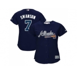 Women's Atlanta Braves #7 Dansby Swanson Navy Blue Alternate Stitched MLB Jersey