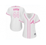 Women's Majestic Atlanta Braves #44 Hank Aaron Replica White Fashion Cool Base MLB Jersey