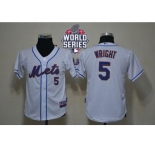 Youth New York Mets #5 David Wright White Cool Base W 2015 World Series Patch Stitched MLB Jersey
