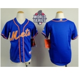 Youth New York Mets Blank Blue Alternate Home Cool Base W 2015 World Series Patch Stitched MLB Jersey