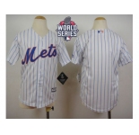 Youth New York Mets Blank White(Blue Strip) Home Cool Base W 2015 World Series Patch Stitched MLB Jersey