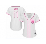 Women Majestic New York Mets #11 Norichika Aoki Replica White Fashion Cool Base MLB Jersey