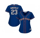 Women New York Mets #23 Adrian Gonzalez Blue(Grey NO.) Alternate Stitched MLB Jersey