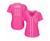 Women's Majestic New York Mets #15 Tim Tebow Replica Pink Fashion Cool Base MLB Jersey