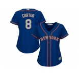 Women's New York Mets #8 Gary Carter Blue(Grey NO.) Alternate Stitched MLB Jersey