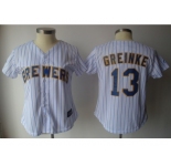 MLB Women Jerseys Milwaukee Brewers #13 Greinke white[blue strip]