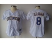 MLB Women Jerseys Milwaukee Brewers #8 Ryan Braun white[blue strip]