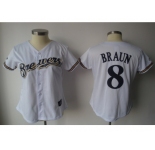 MLB Women Jerseys Milwaukee Brewers #8 braun white