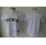 MLB Women Jerseys Milwaukee Brewers blank white[blue strip]