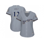 Women Milwaukee Brewers #12 Stephen Vogt Grey Road Stitched MLB Jersey