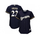 Women Milwaukee Brewers #22 Christian Yelich Navy Blue Alternate Stitched MLB Jersey