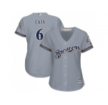 Women Milwaukee Brewers #6 Lorenzo Cain Grey Road Stitched MLB Jersey