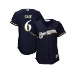 Women Milwaukee Brewers #6 Lorenzo Cain Navy Blue Alternate Stitched MLB Jersey