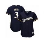 Women's Majestic Milwaukee Brewers #3 Orlando Arcia Replica Navy Blue Alternate Cool Base MLB Jersey