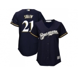 Women's Milwaukee Brewers #21 Travis Shaw Navy Blue Alternate Stitched MLB Jersey