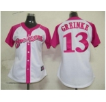 women mlb milwaukee brewers #13 greinke white pink[2012]