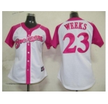women mlb milwaukee brewers #23 weeks fielder white pink[2012]